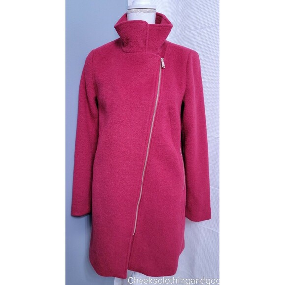 LOFT Ann Taylor "Cherry Jam" Wooly Funnel Neck Moto Zip Soft Coat size XS - Picture 2 of 8